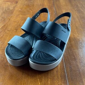 CROCS Black Upper Sandal with Gray Platform